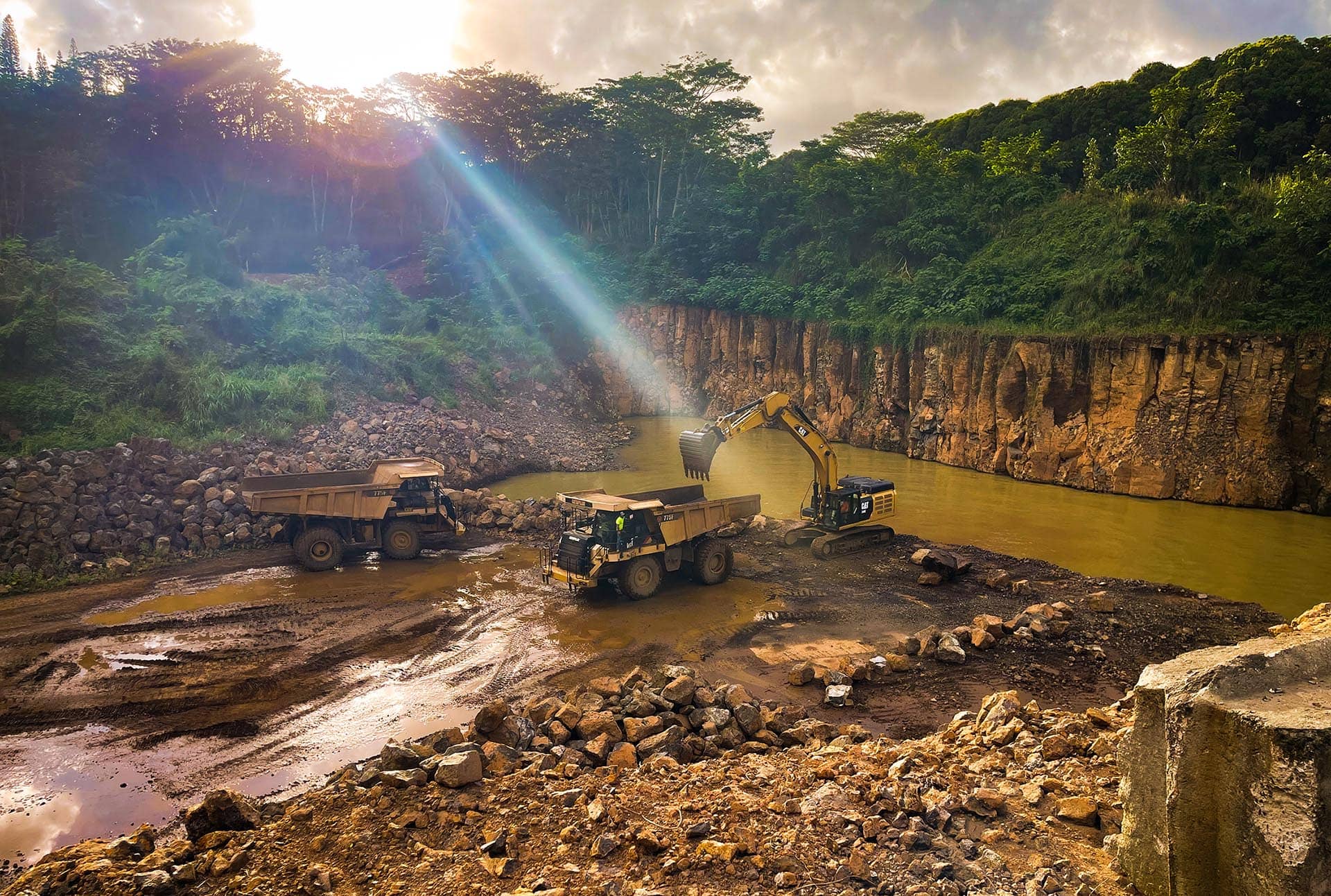 Construction site with heavy machinery.